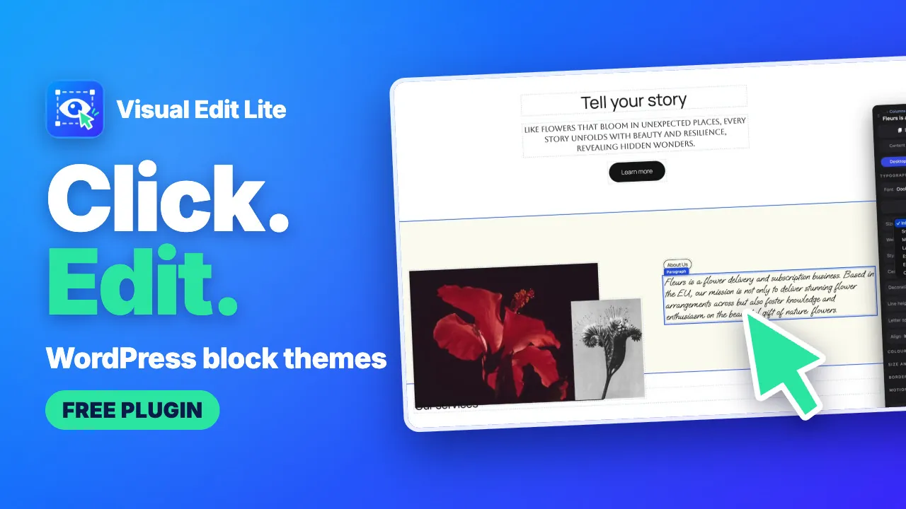 Visual Edit Lite, a WordPress website editor: click and edit on WordPress block themes